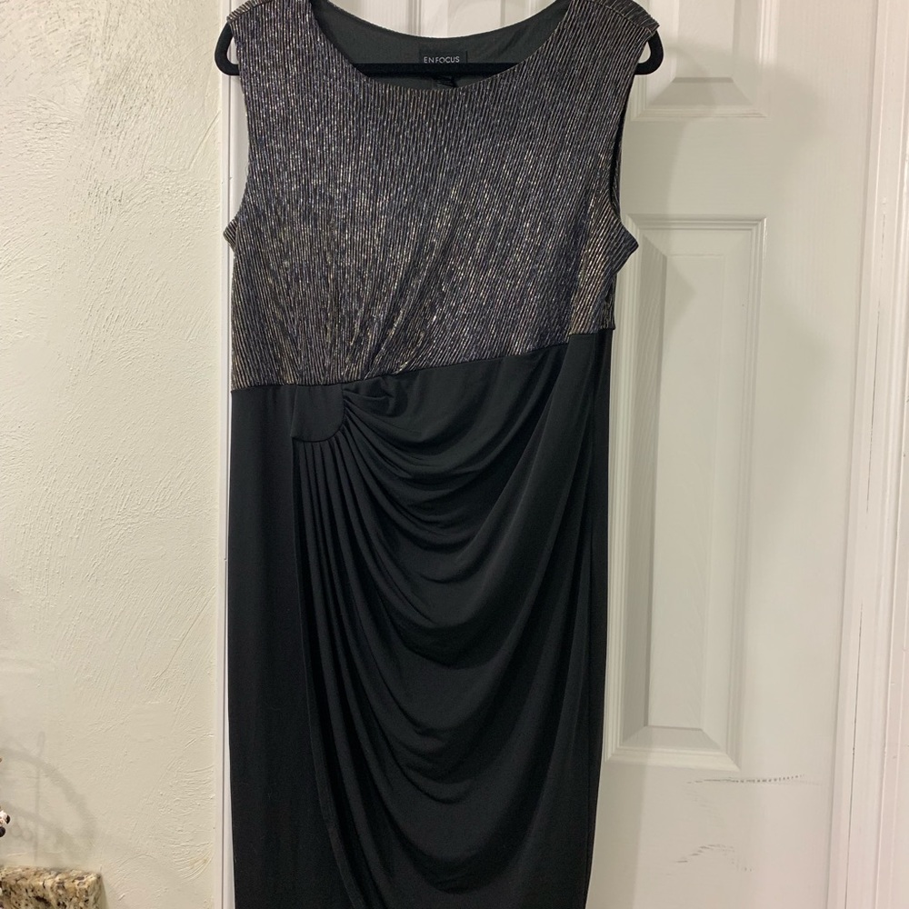 Blue/Gold Foil Top/Black Bottom Formal Dress